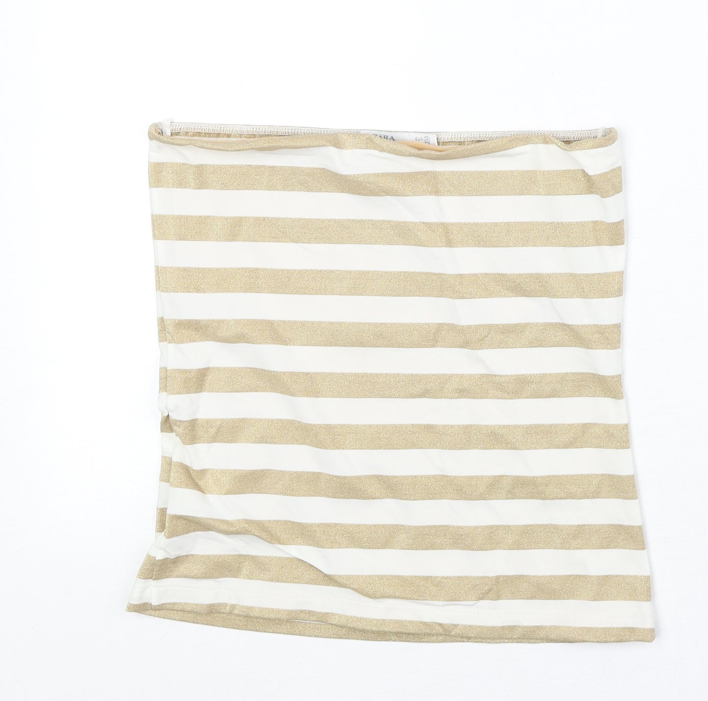 Zara Womens Gold Striped Nylon Basic Tank Size M Off the Shoulder