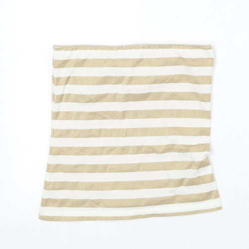 Zara Womens Gold Striped Nylon Basic Tank Size M Off the Shoulder