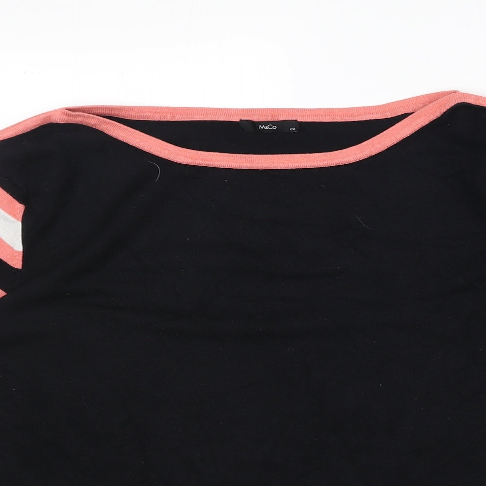 M&Co Womens Black Boat Neck Striped Viscose Pullover Jumper Size 20