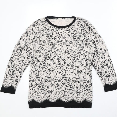 Coast Womens White Round Neck Floral Cotton Pullover Jumper Size S