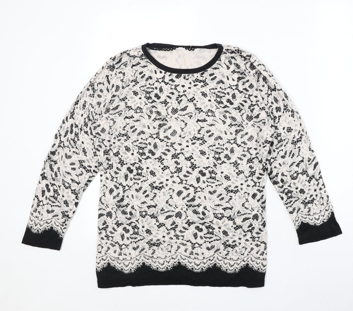 Coast Womens White Round Neck Floral Cotton Pullover Jumper Size S