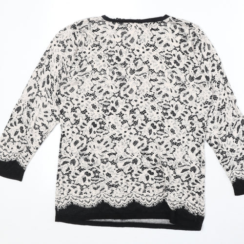 Coast Womens White Round Neck Floral Cotton Pullover Jumper Size S