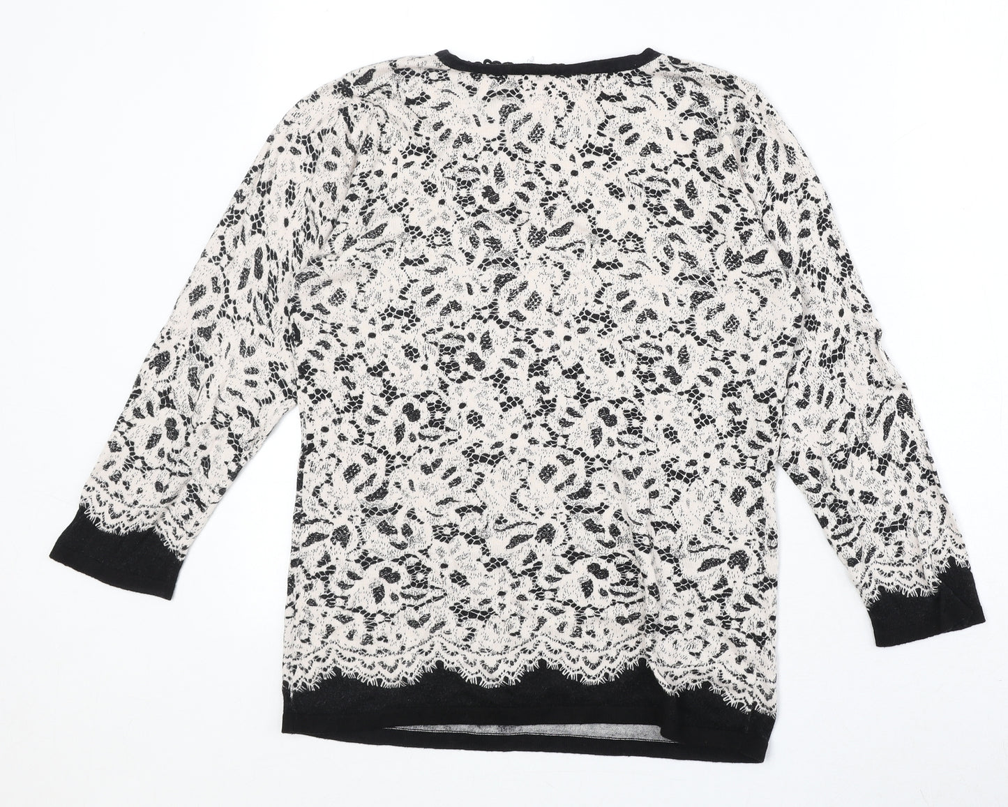 Coast Womens White Round Neck Floral Cotton Pullover Jumper Size S