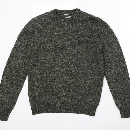 Mango Mens Green Round Neck Geometric Acrylic Pullover Jumper Size M Long Sleeve