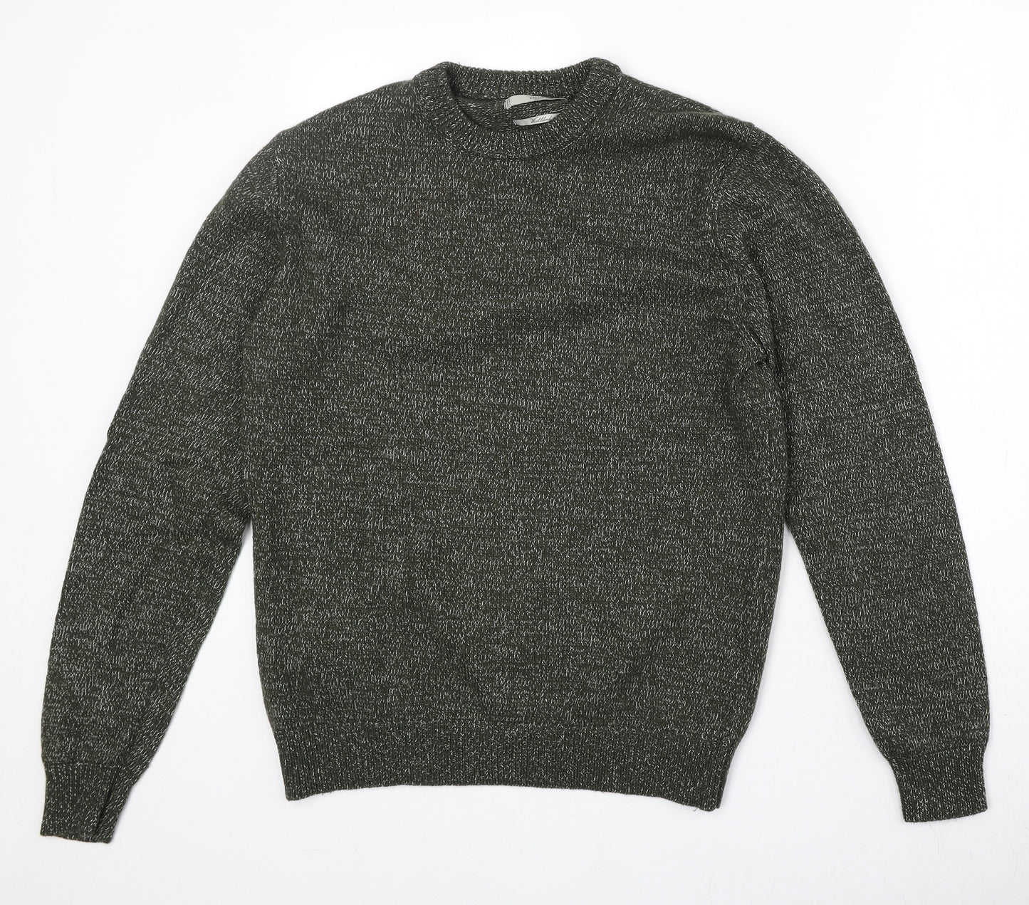 Mango Mens Green Round Neck Geometric Acrylic Pullover Jumper Size M Long Sleeve