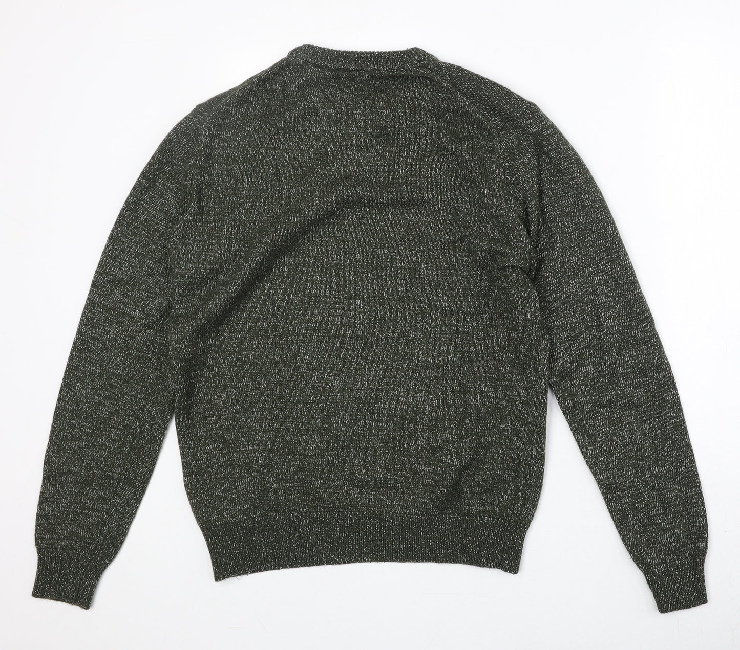 Mango Mens Green Round Neck Geometric Acrylic Pullover Jumper Size M Long Sleeve