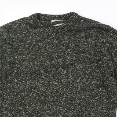 Mango Mens Green Round Neck Geometric Acrylic Pullover Jumper Size M Long Sleeve