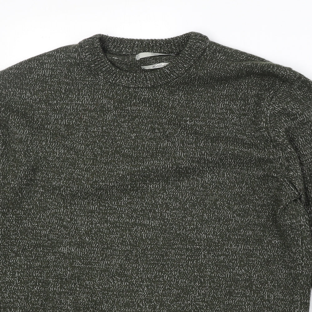 Mango Mens Green Round Neck Geometric Acrylic Pullover Jumper Size M Long Sleeve