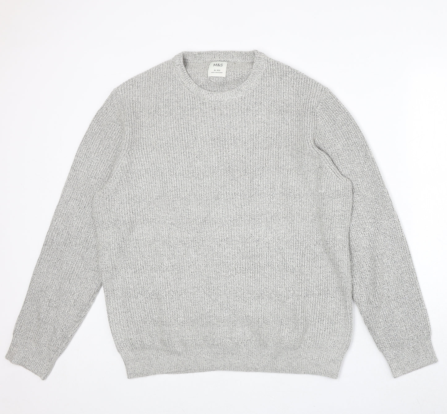 Marks and Spencer Mens Grey Round Neck Polyamide Pullover Jumper Size XL Long Sleeve