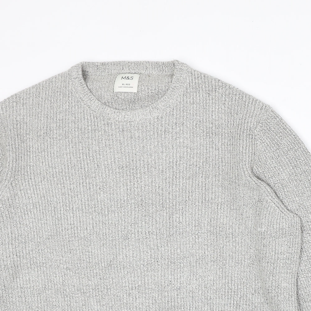 Marks and Spencer Mens Grey Round Neck Polyamide Pullover Jumper Size XL Long Sleeve