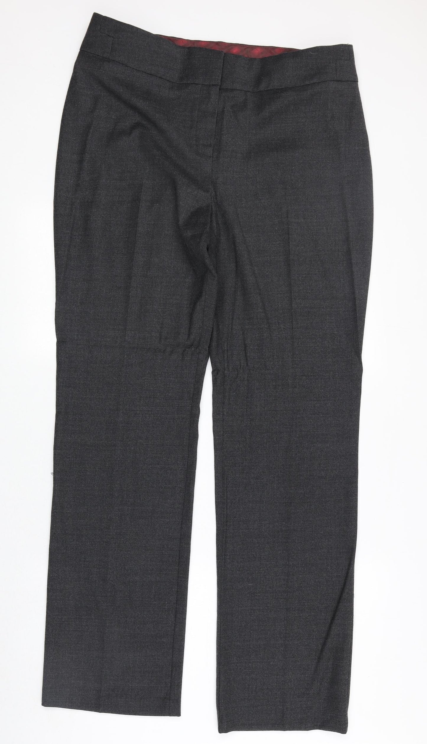 Marks and Spencer Womens Grey Wool Trousers Size 14 Regular Zip