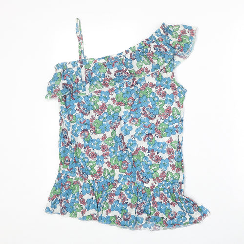River Island Womens Multicoloured Floral 100% Cotton Basic Blouse Size 12 One Shoulder