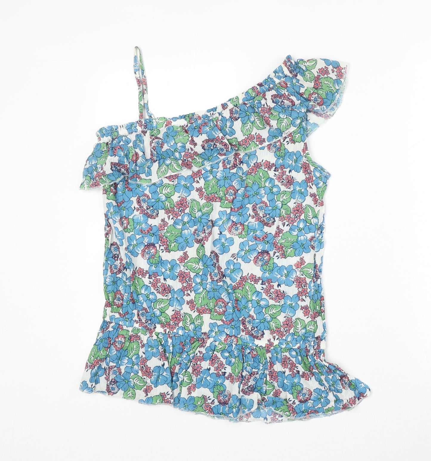 River Island Womens Multicoloured Floral 100% Cotton Basic Blouse Size 12 One Shoulder