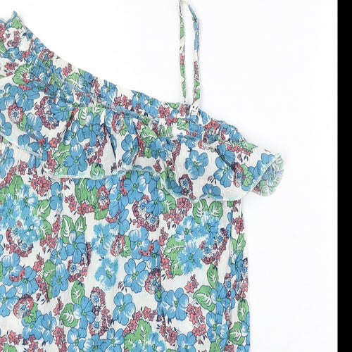 River Island Womens Multicoloured Floral 100% Cotton Basic Blouse Size 12 One Shoulder