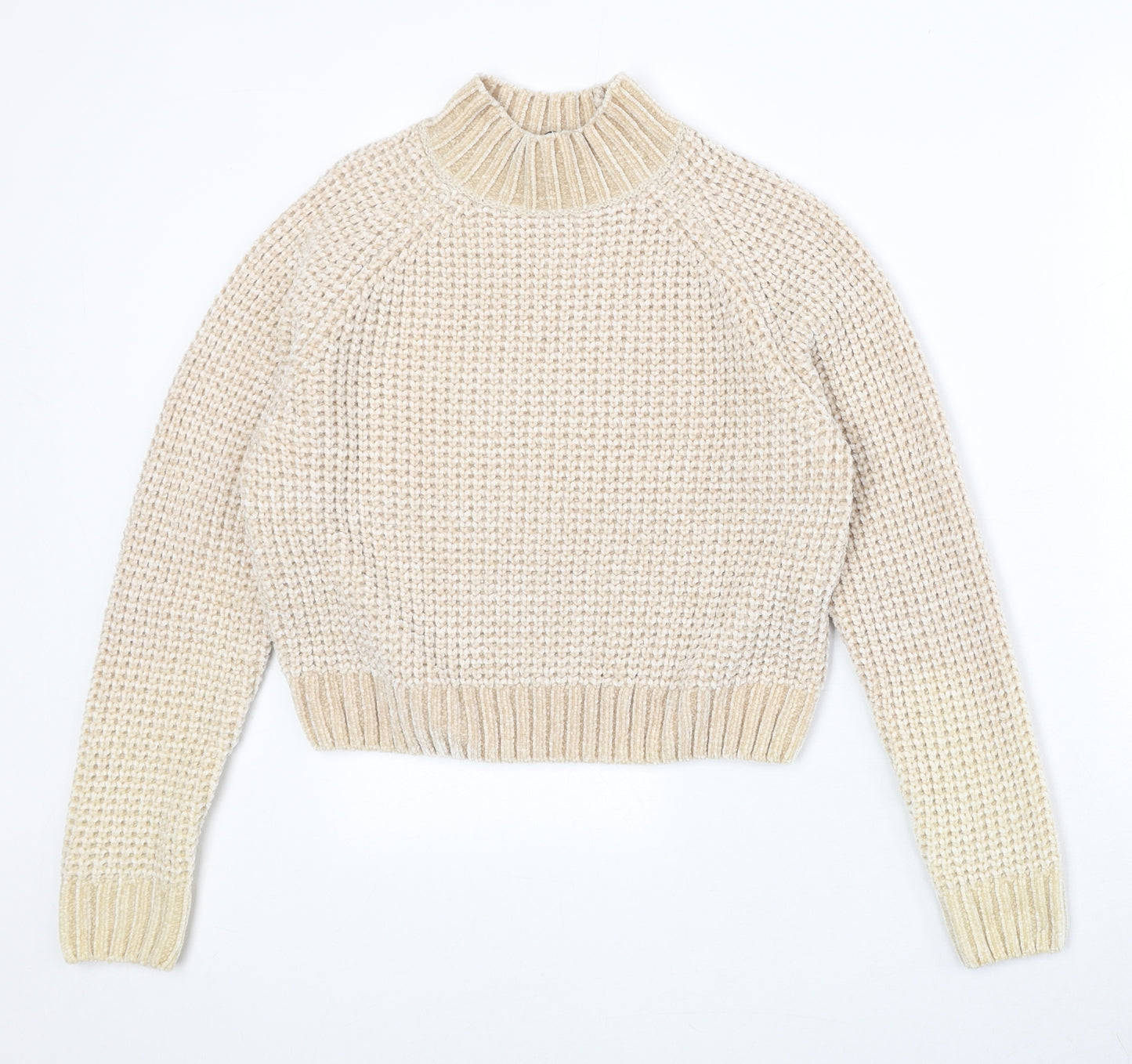 Divided Womens Beige High Neck Polyester Pullover Jumper Size S