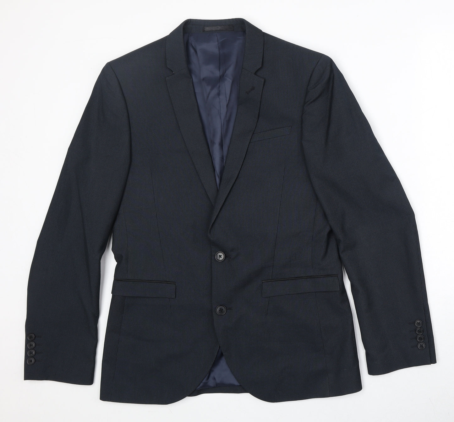 NEXT Mens Blue Striped Polyester Jacket Suit Jacket Size 38 Regular