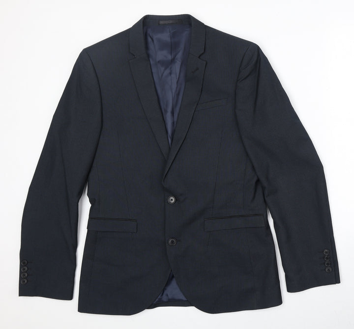 NEXT Mens Blue Striped Polyester Jacket Suit Jacket Size 38 Regular