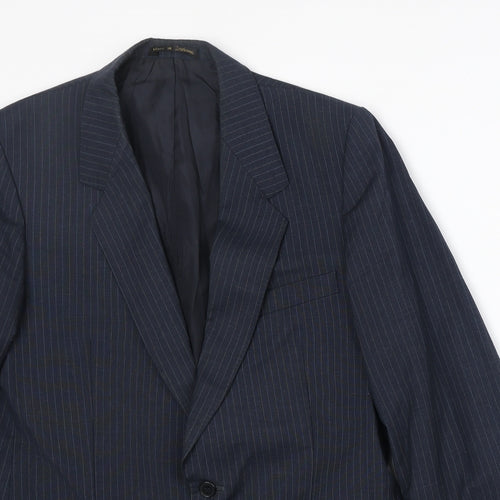 Burton Mens Blue Striped Polyester Jacket Suit Jacket Size 38 Regular - Pinstripe