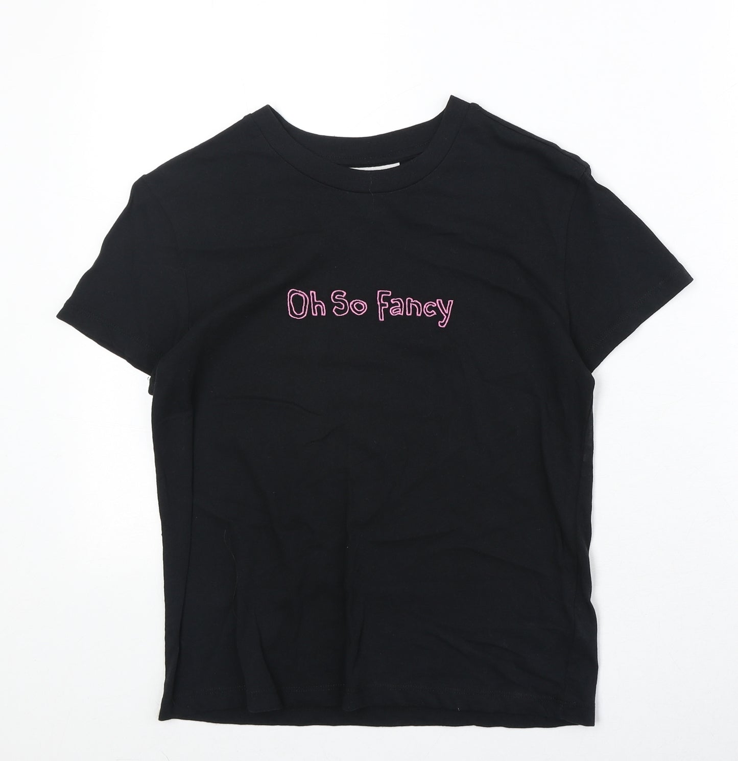 Topshop Womens Black 100% Cotton Basic T-Shirt Size 8 Round Neck - Oh So Fancy