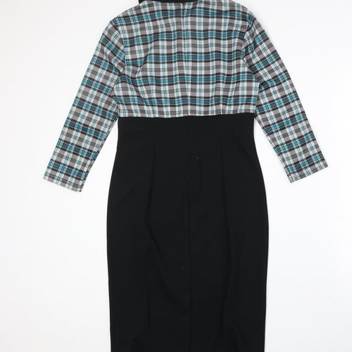 Nice forever Womens Black Plaid Polyester A-Line Size 6 Collared Zip