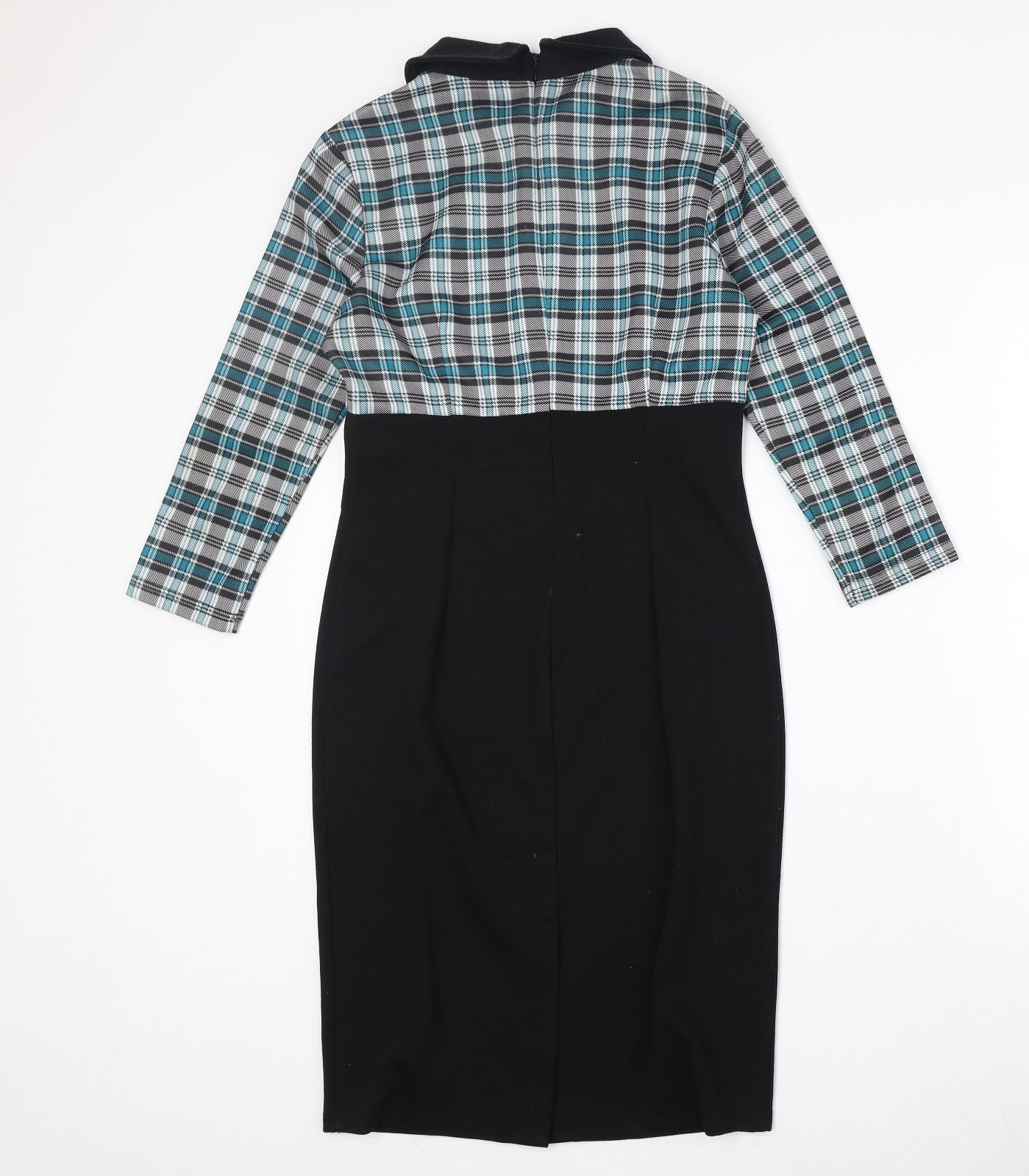 Nice forever Womens Black Plaid Polyester A-Line Size 6 Collared Zip