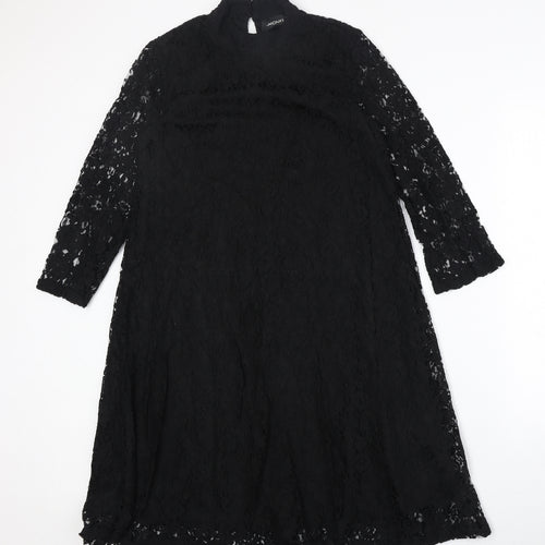 Monki Womens Black Floral Cotton Trapeze & Swing Size XS Round Neck Button