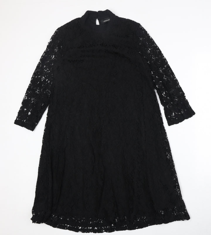 Monki Womens Black Floral Cotton Trapeze & Swing Size XS Round Neck Button