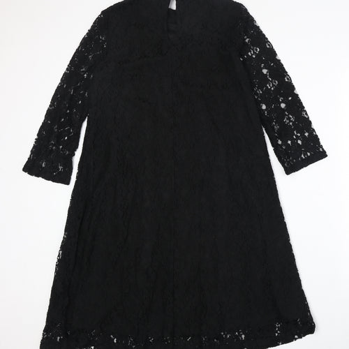 Monki Womens Black Floral Cotton Trapeze & Swing Size XS Round Neck Button