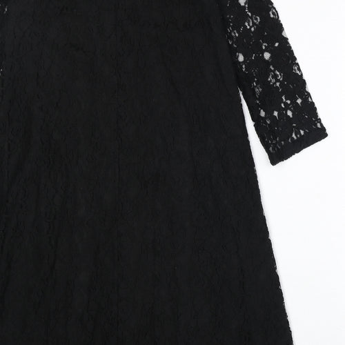Monki Womens Black Floral Cotton Trapeze & Swing Size XS Round Neck Button