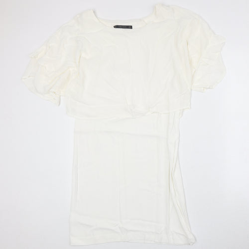 Zara Womens Ivory Polyester Trapeze & Swing Size S Round Neck Pullover