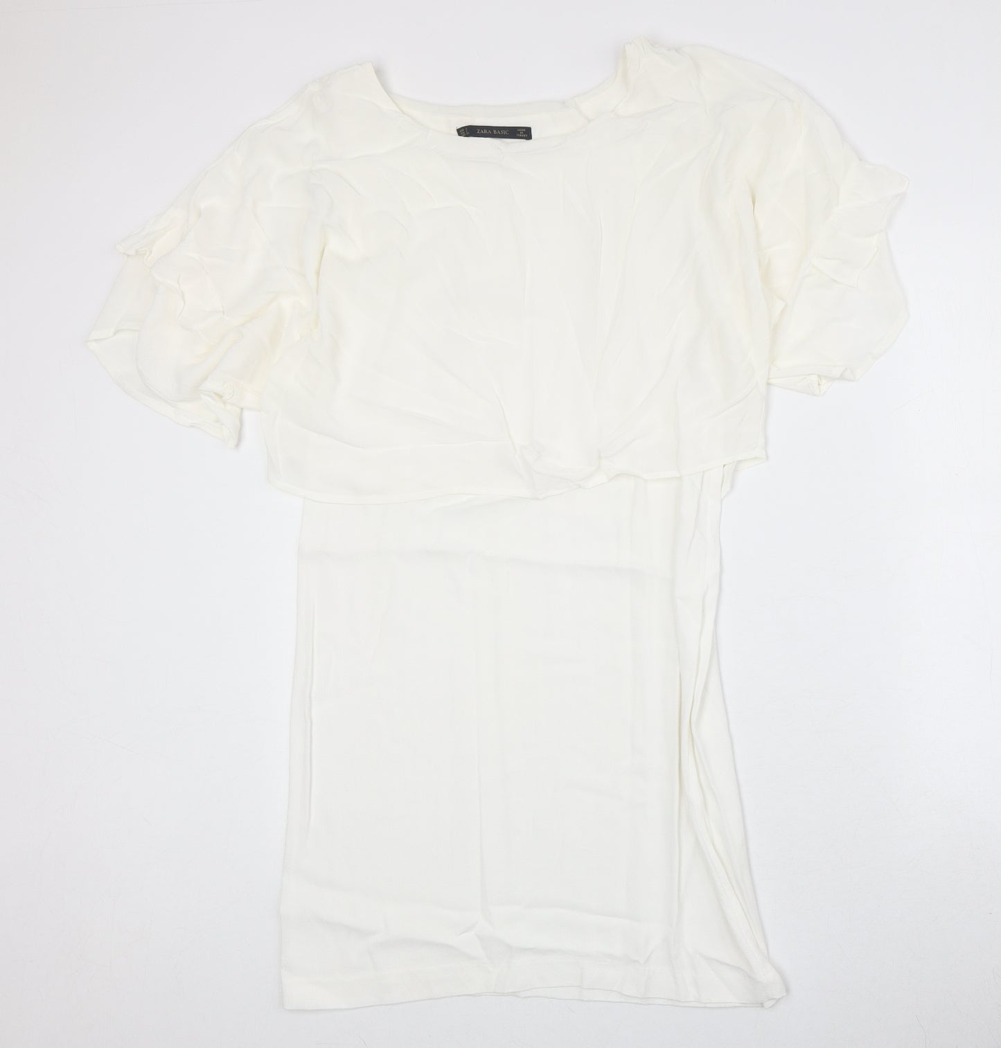 Zara Womens Ivory Polyester Trapeze & Swing Size S Round Neck Pullover