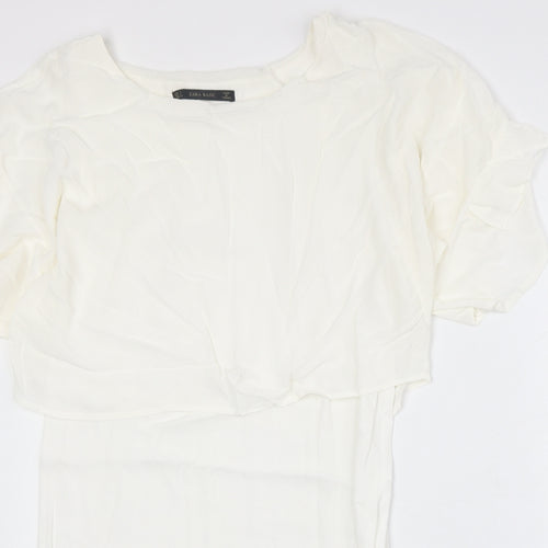 Zara Womens Ivory Polyester Trapeze & Swing Size S Round Neck Pullover