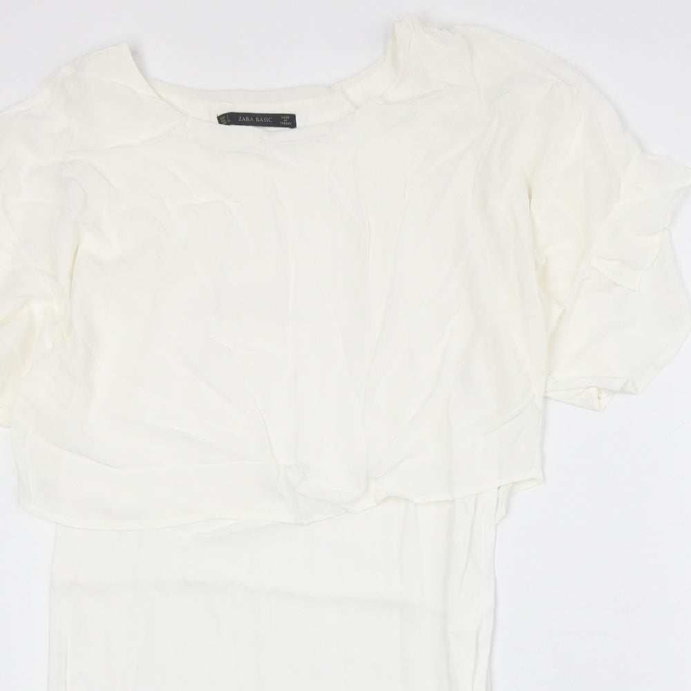 Zara Womens Ivory Polyester Trapeze & Swing Size S Round Neck Pullover