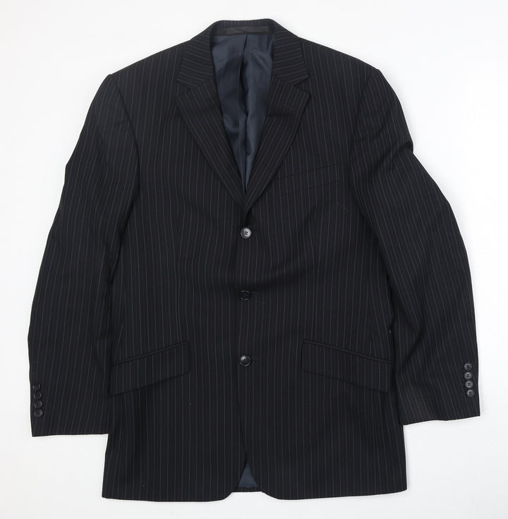 Marks and Spencer Mens Black Striped Polyester Jacket Suit Jacket Size 38 Regular - Pinstripe