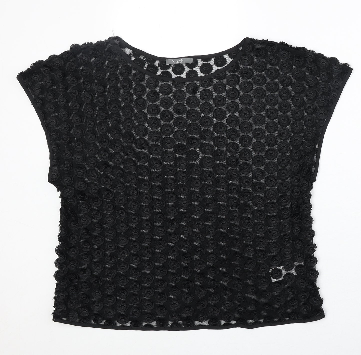 South Womens Black Geometric Polyester Basic Blouse Size 12 Round Neck