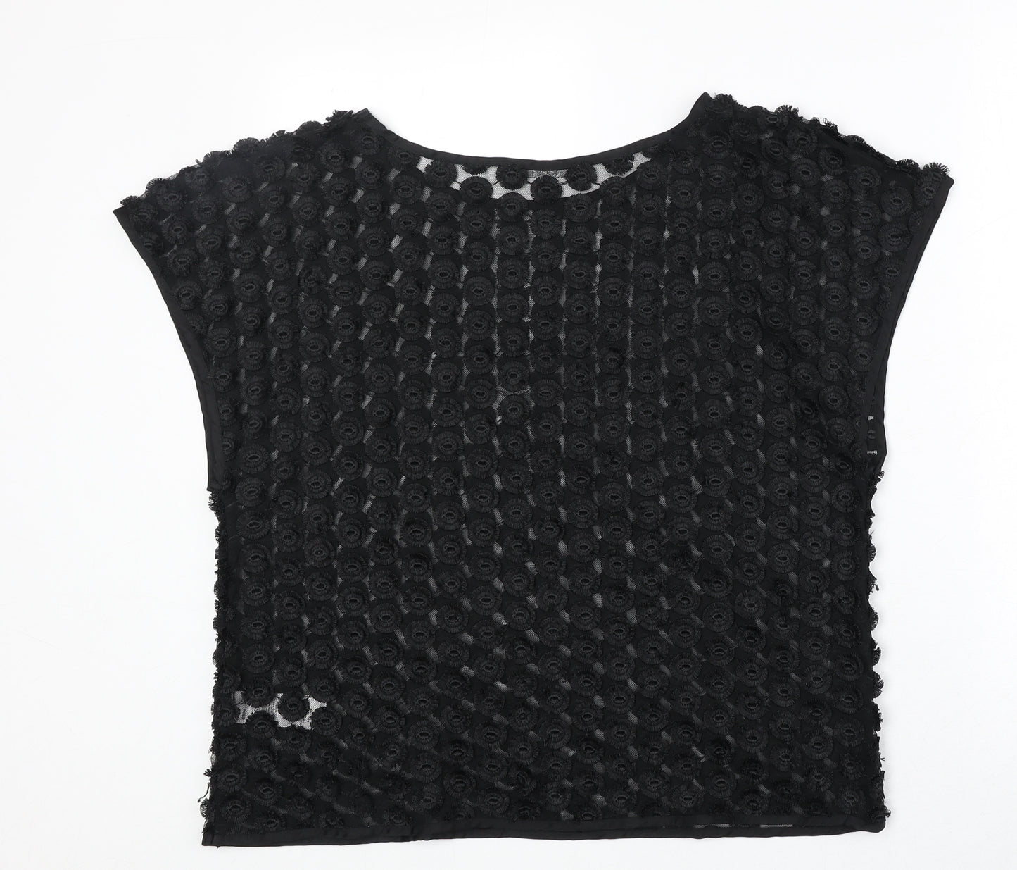 South Womens Black Geometric Polyester Basic Blouse Size 12 Round Neck