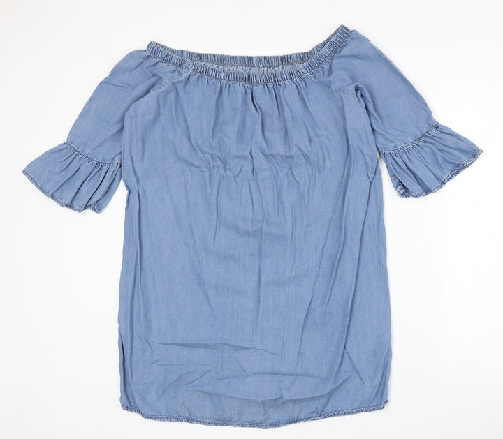 New Look Womens Blue Lyocell A-Line Size 12 Off the Shoulder Pullover