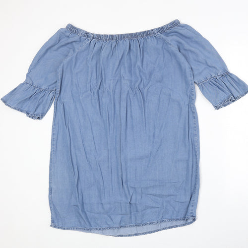 New Look Womens Blue Lyocell A-Line Size 12 Off the Shoulder Pullover