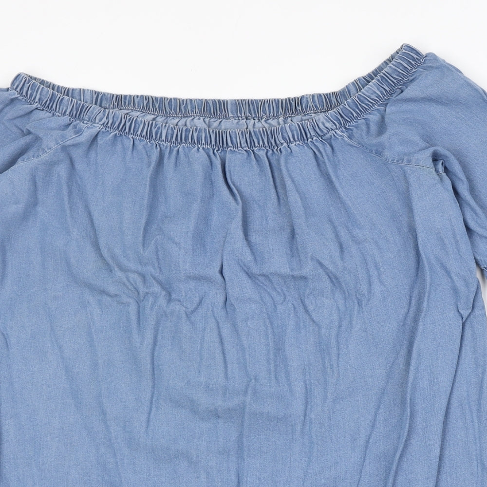 New Look Womens Blue Lyocell A-Line Size 12 Off the Shoulder Pullover