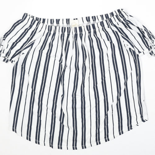 H&M Womens White Striped 100% Cotton Basic Blouse Size M Off the Shoulder