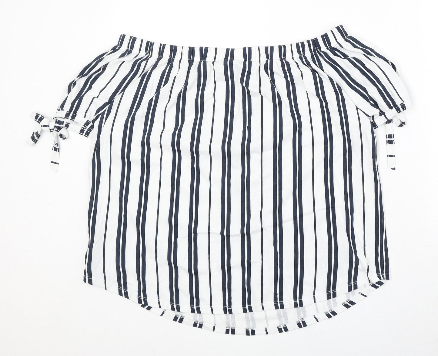 H&M Womens White Striped 100% Cotton Basic Blouse Size M Off the Shoulder