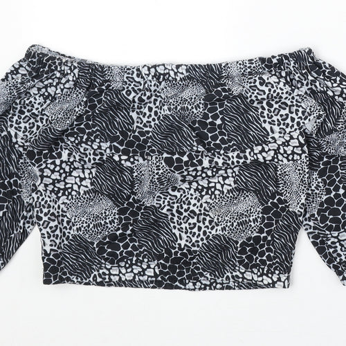 Studio Girls Blue Geometric Polyester Cropped Blouse Size 10-11 Years Off the Shoulder Pullover