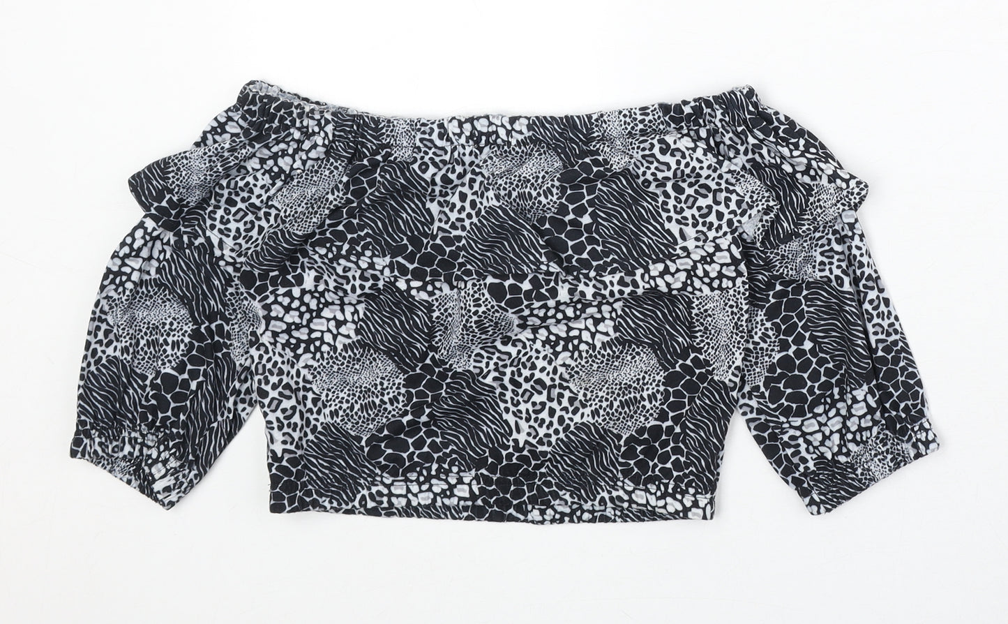 Studio Girls Blue Geometric Polyester Cropped Blouse Size 10-11 Years Off the Shoulder Pullover