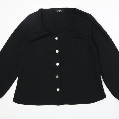 Wallis Womens Black Polyester Basic Button-Up Size 14 V-Neck