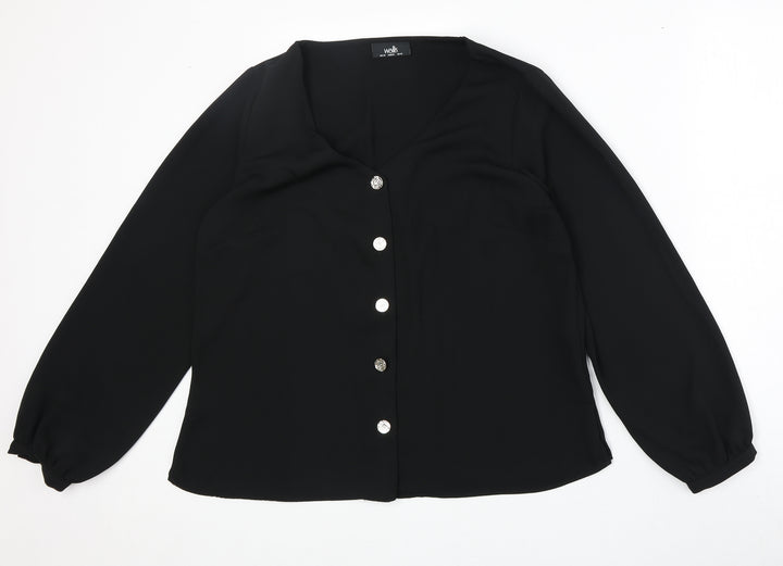 Wallis Womens Black Polyester Basic Button-Up Size 14 V-Neck