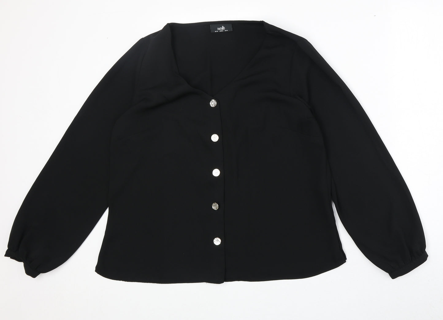 Wallis Womens Black Polyester Basic Button-Up Size 14 V-Neck
