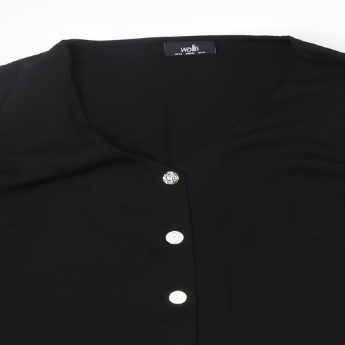Wallis Womens Black Polyester Basic Button-Up Size 14 V-Neck
