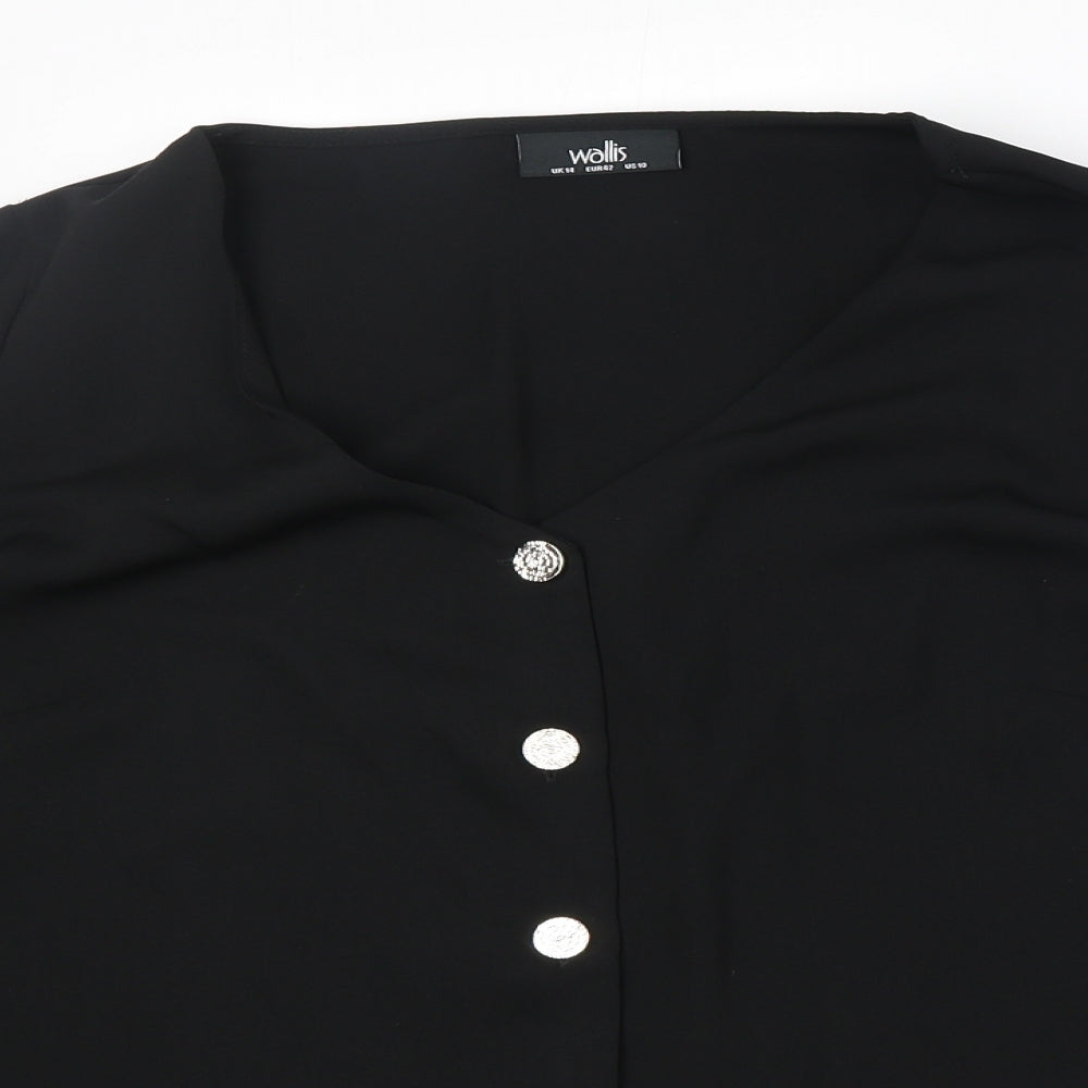 Wallis Womens Black Polyester Basic Button-Up Size 14 V-Neck