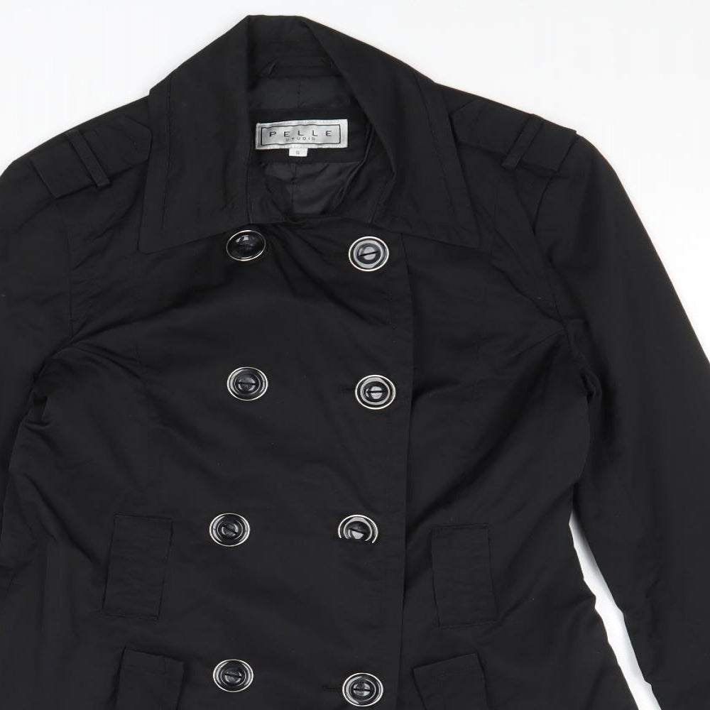 Pelle Womens Black Trench Coat Coat Size S Button