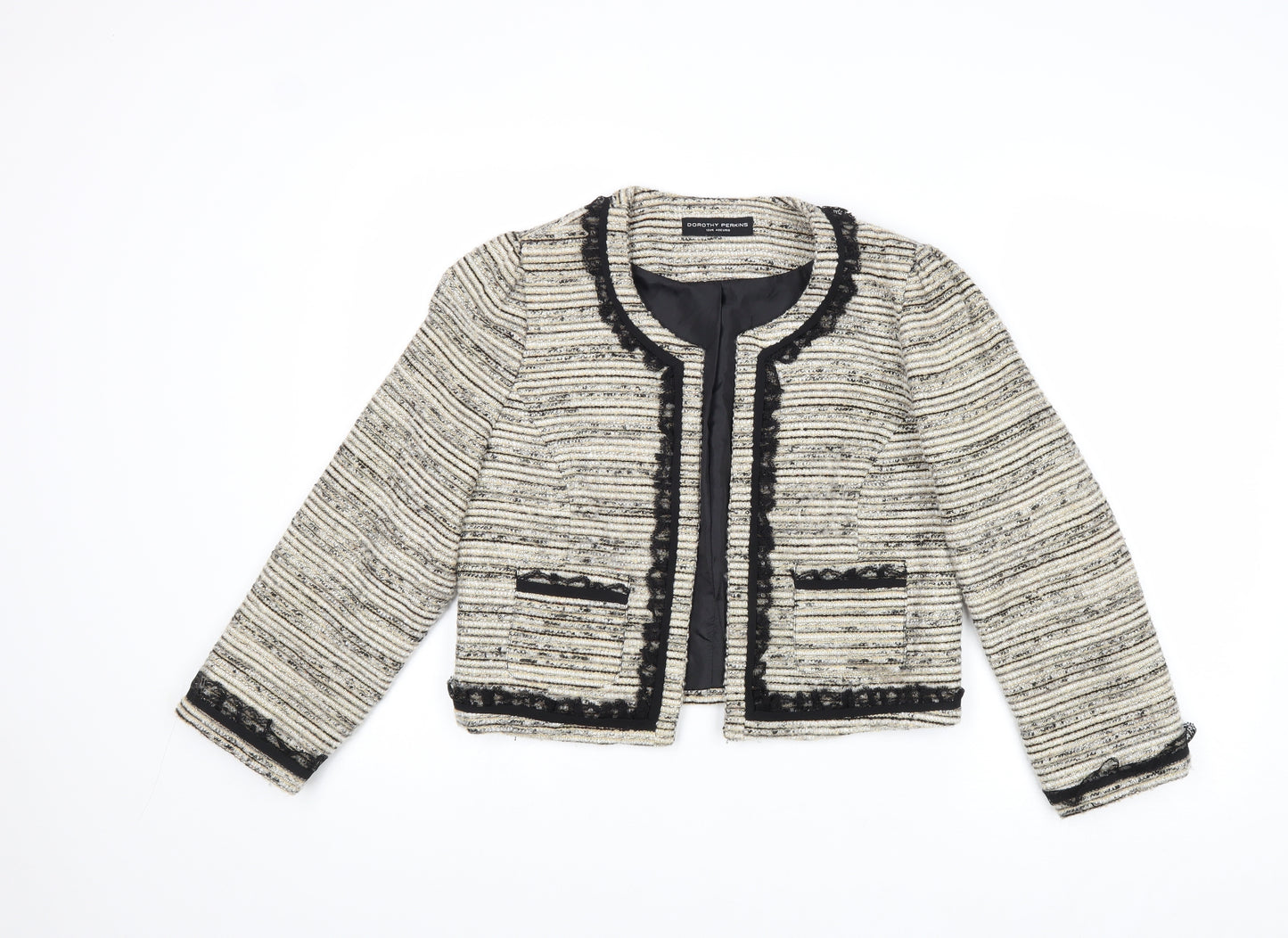 Dorothy Perkins Womens Beige Striped Jacket Blazer Size 12 - Lace Details